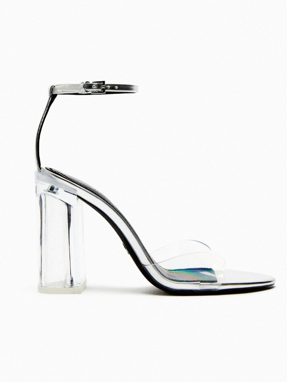 Zara Clear PVC Vinyl Block Heel Sandals with Ankle Strap